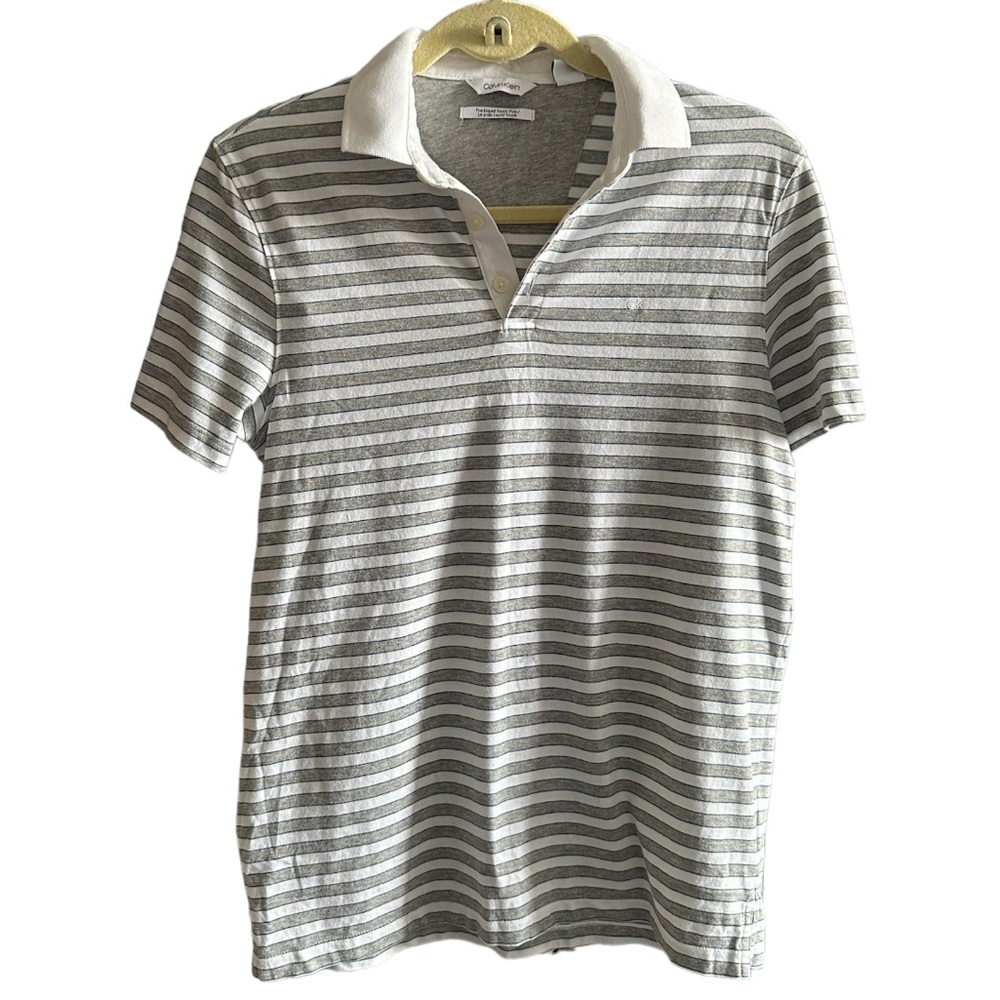 Calvin Klein Gray and White Liquid Touch Polo Size XS